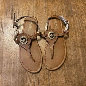 Michael Kors Women’s Gold and Brown Thong Buckle Sandals 7
